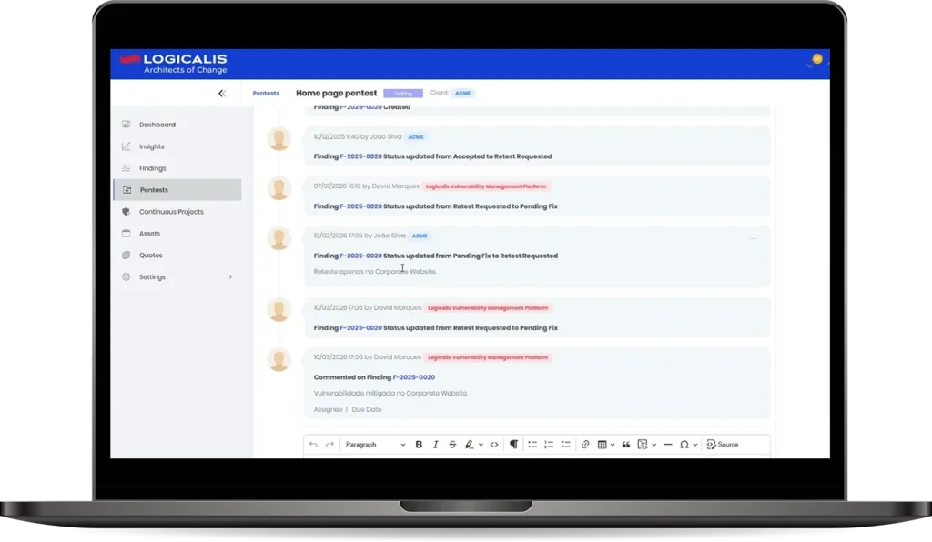 PtaaS platform screenshot