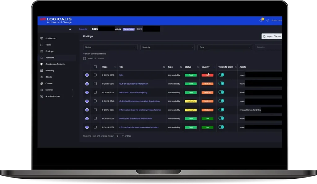 PtaaS platform screenshot