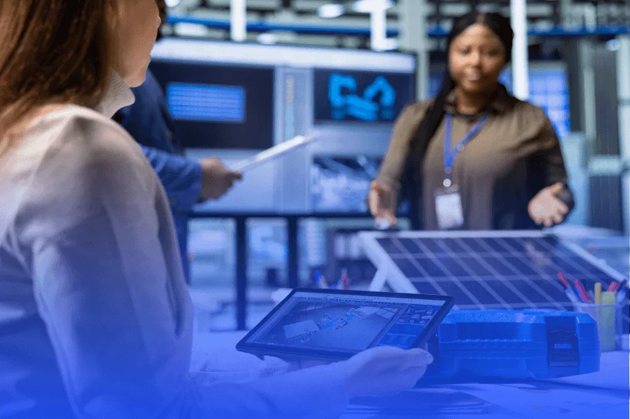 women looking at energy grids