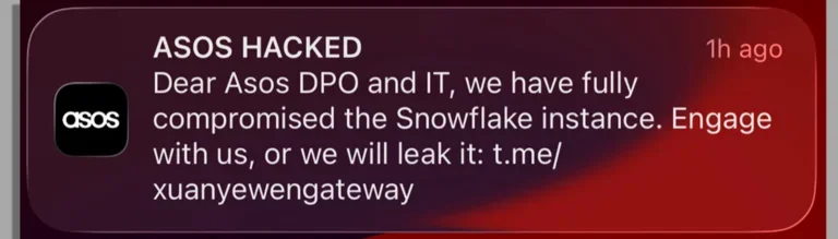 ASOS push notification sent by hackers
