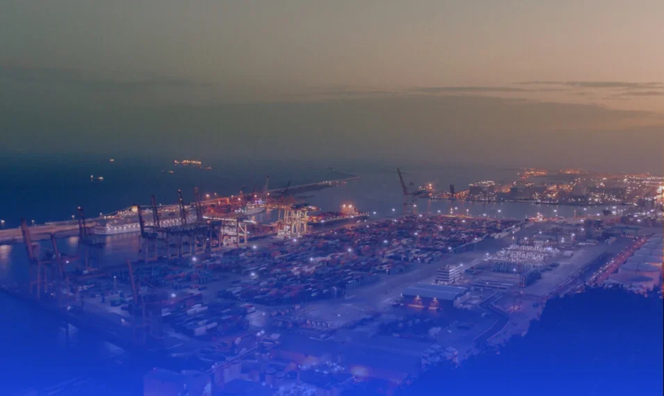 busy manufacturing location by a port